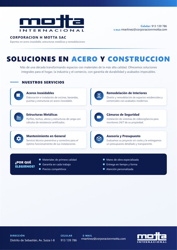 Brochure corporativo de Corporación H Motta SAC